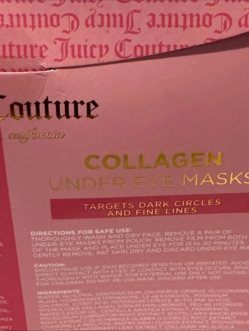 Juicy Couture Vitamin C and Collagen Undeteye Masks.  20 minutes treatment.